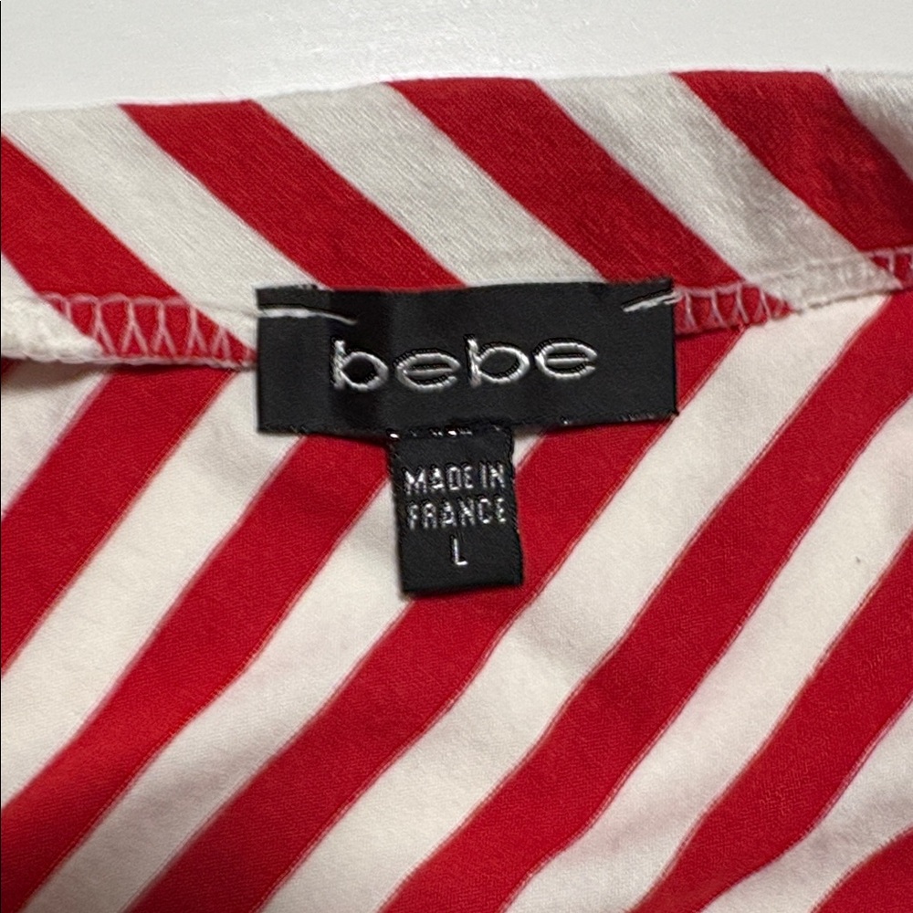 bebe Red and White Diagonal Stripe Strapless Dress - Picture 4 of 6